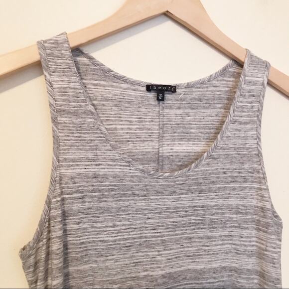 Theory Gallabrate Gray Stripe Lightweight Cotton knit Sleeveless Tank Dress M - Picture 3 of 11